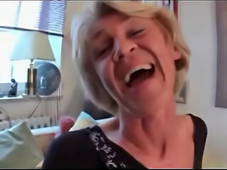 Elderly grandmother craving love and care receives oral pleasure from younger guy.